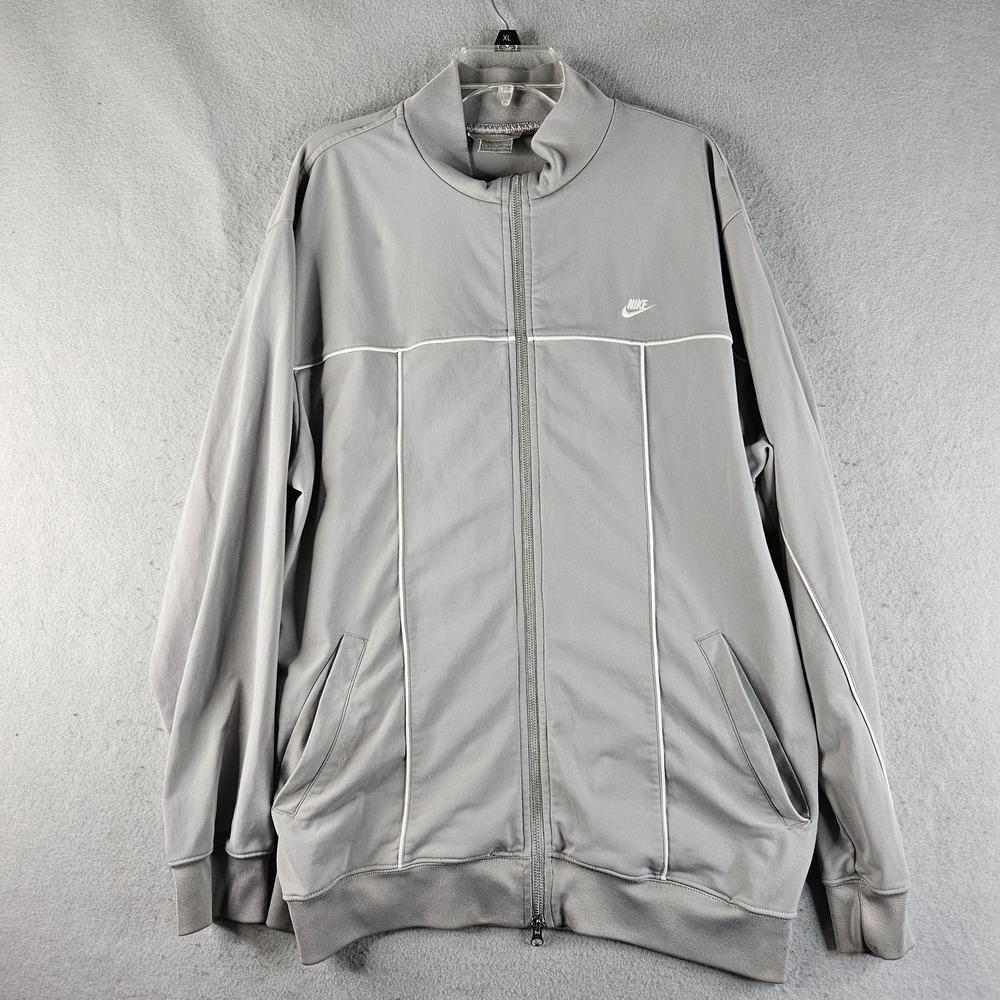 Nike Track Jacket Mens 2XL Gray Full Zip Piping Embroidered Swoosh H20308SCP